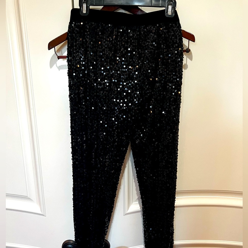 P.A.R.O.S.H.  Black Sequined Shiny Trousers Pants Size L